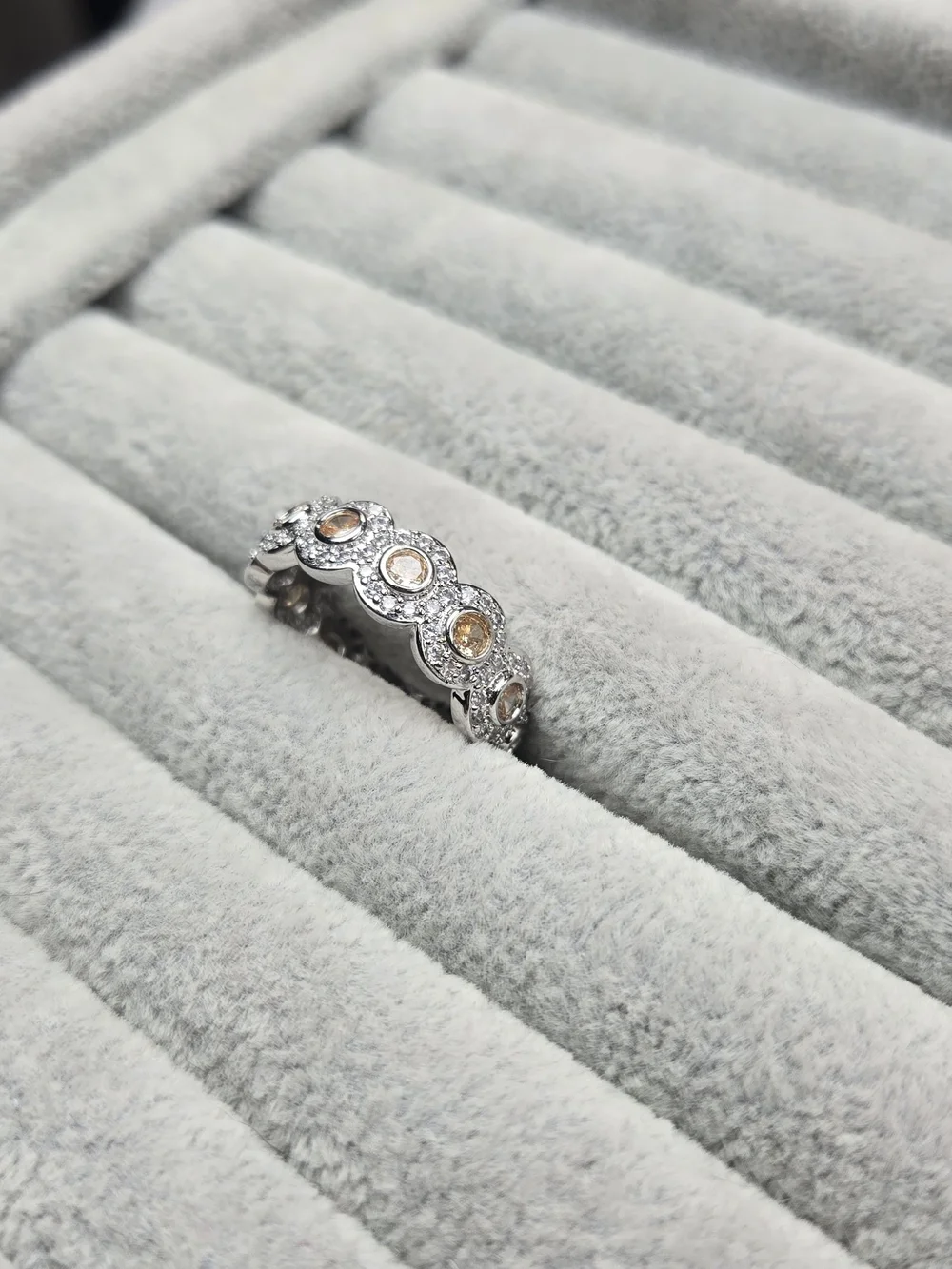 Size 9 Champagne Colored Morganite Rhodium Plated Bomb Party Ring